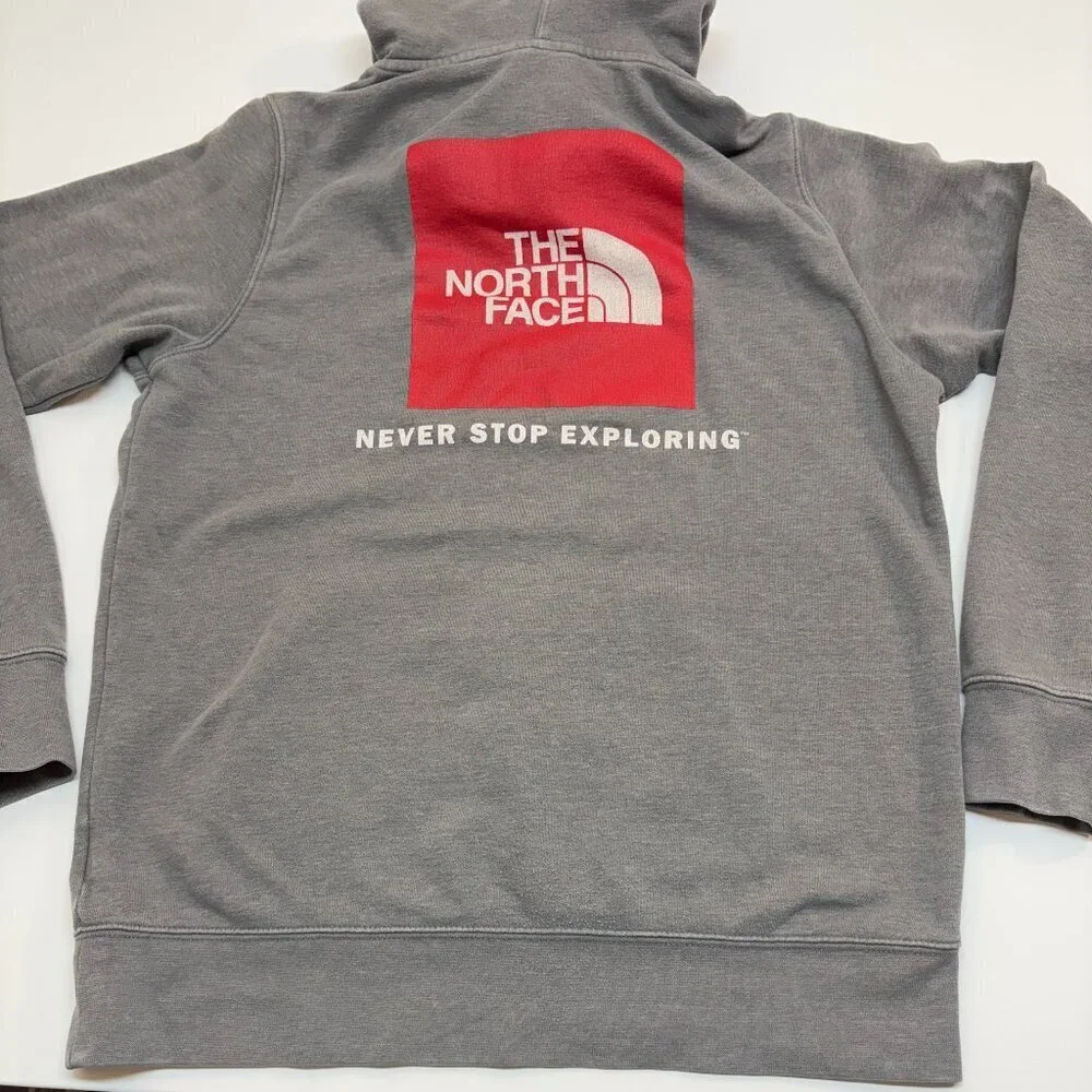 The North Face Box Logo Hoodie Distressed Faded Gray Men's M
